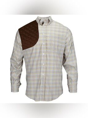 Kevin's Performance Tattersall Shooting Shirt Large Blue Red Plaid Suede Patch